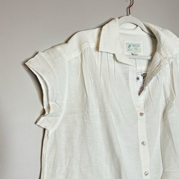 American Eagle White Lace Cutout Button Up Shirt Cotton Linen Women Medium NWT - Picture 3 of 9
